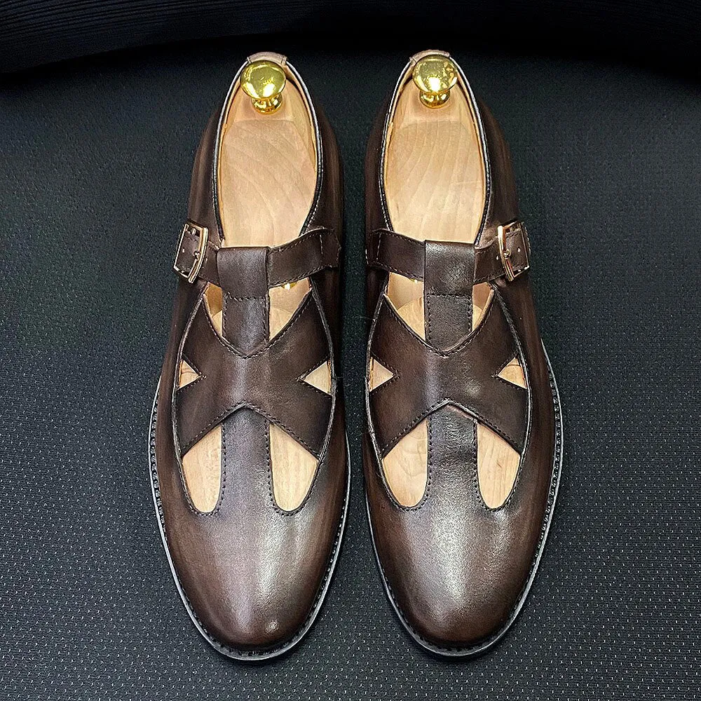 Men's Breathable Etched Tanned Leather Loafers