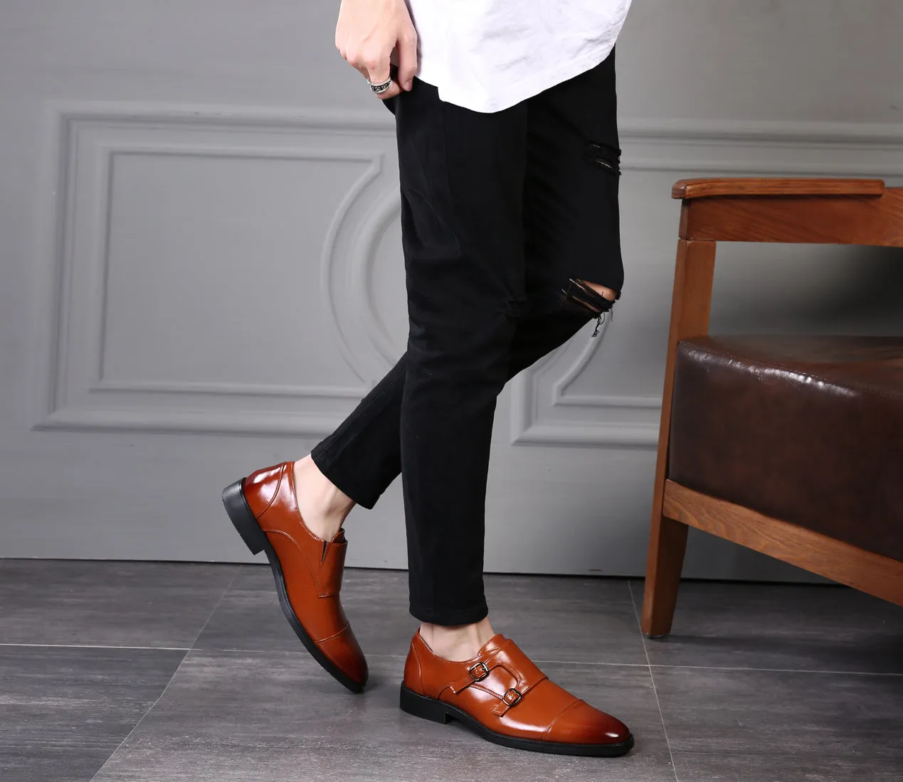 Men's Monk Strap Cap Toe Loafers