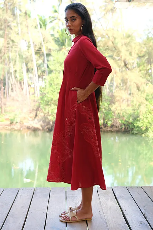 Okhai 'Silent River' Pure Cotton Hand Embroidered Mirror Work Dress