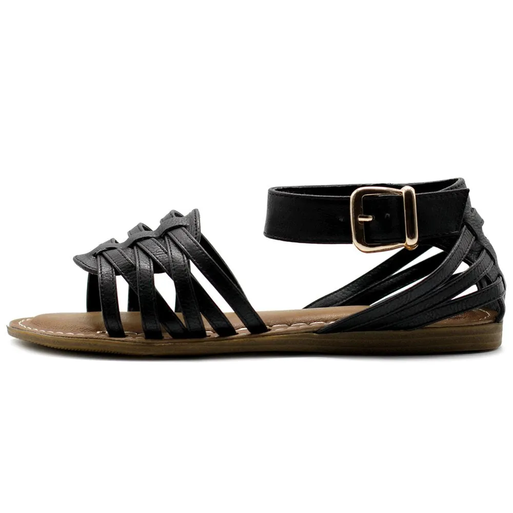 Ollio Women's Shoe Ankle Strap Gladiator Flat Sandal