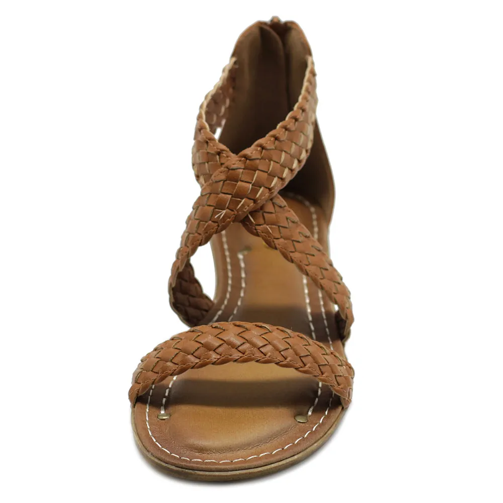 Ollio Women's Shoe Cross Braided Multi Color Flat Sandal