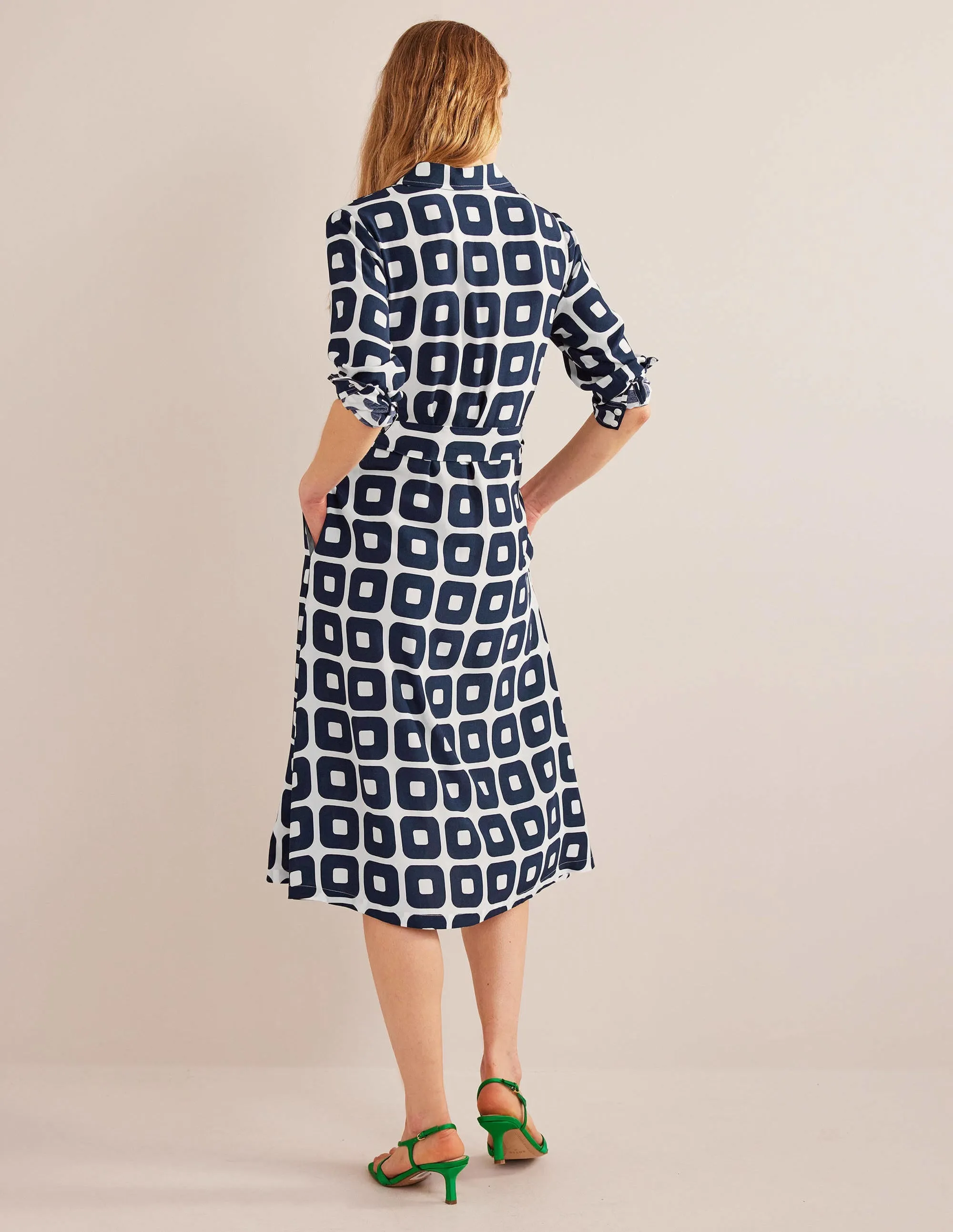 Printed Midi Shirt Dress-French Navy, Cube Small