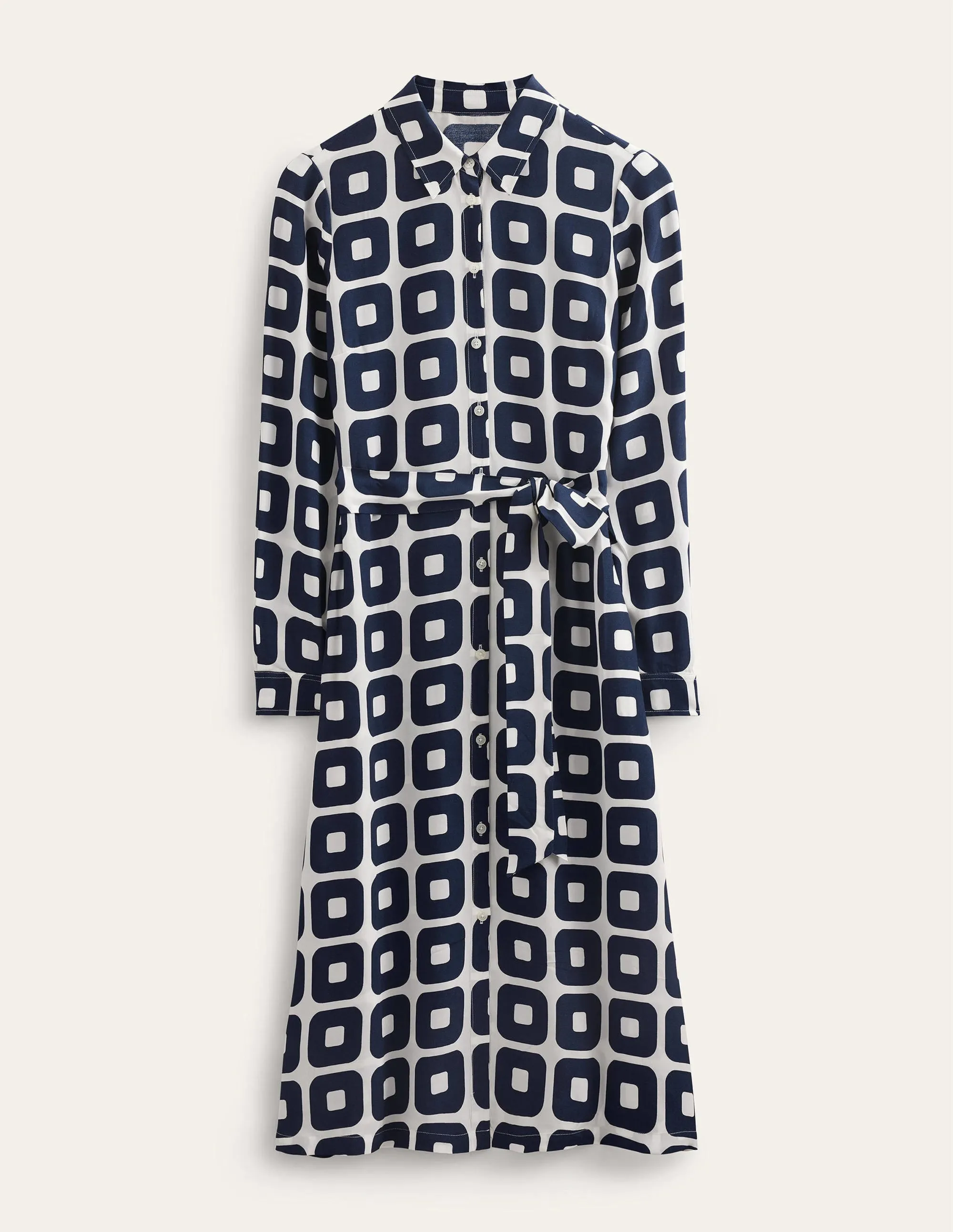 Printed Midi Shirt Dress-French Navy, Cube Small