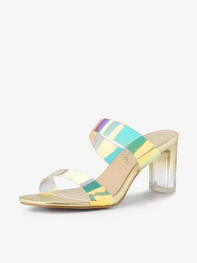 Summer Colorful Straps Open Toe Clear Chunky Heel Sandals