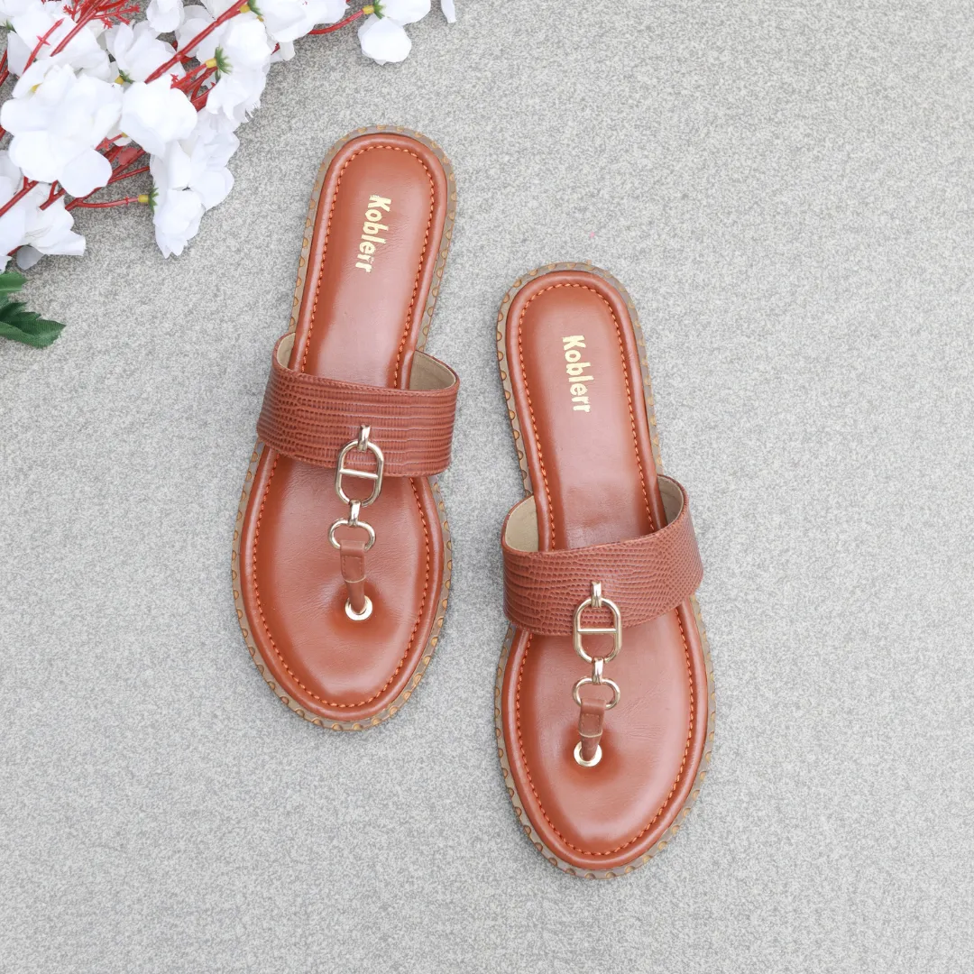 Tan T-strap Flats