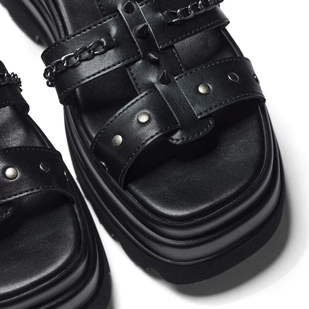 The Divine Destruction Spiked Chunky Sandals - Black-Size 6-Clearance