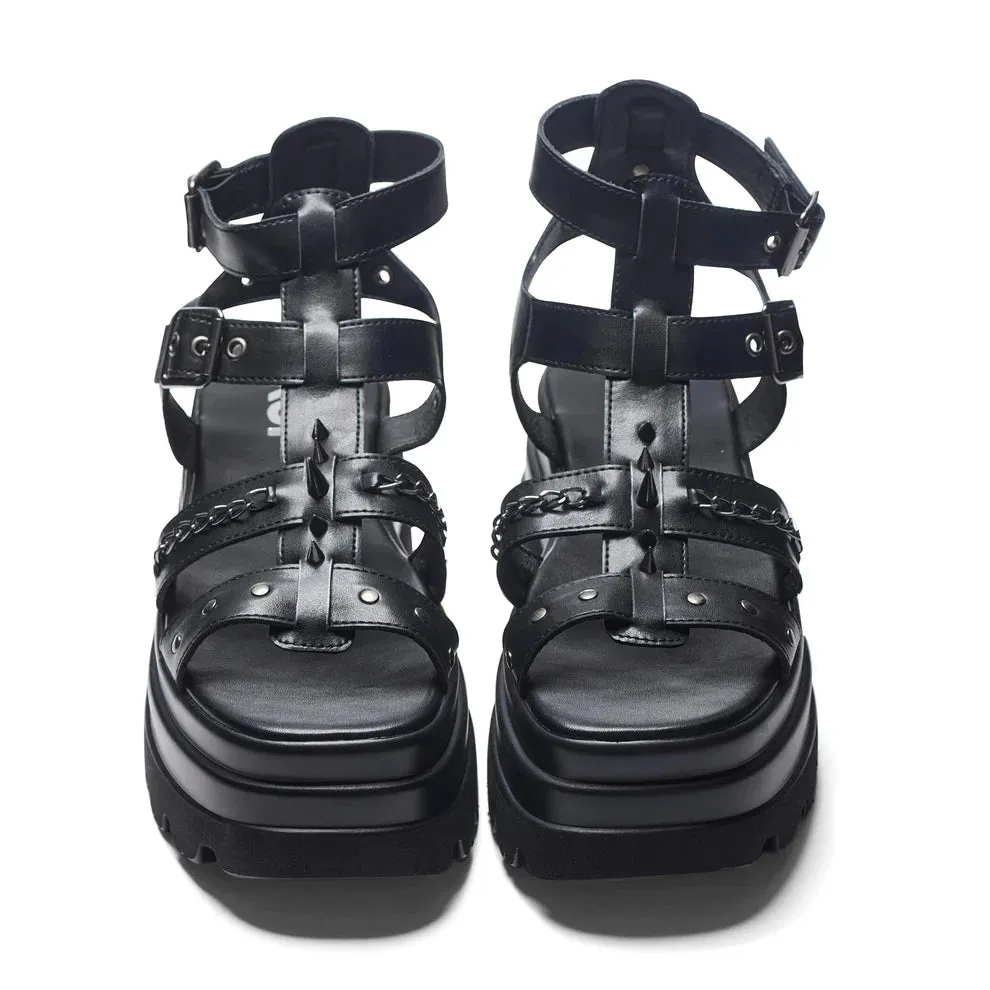 The Divine Destruction Spiked Chunky Sandals - Black-Size 6-Clearance