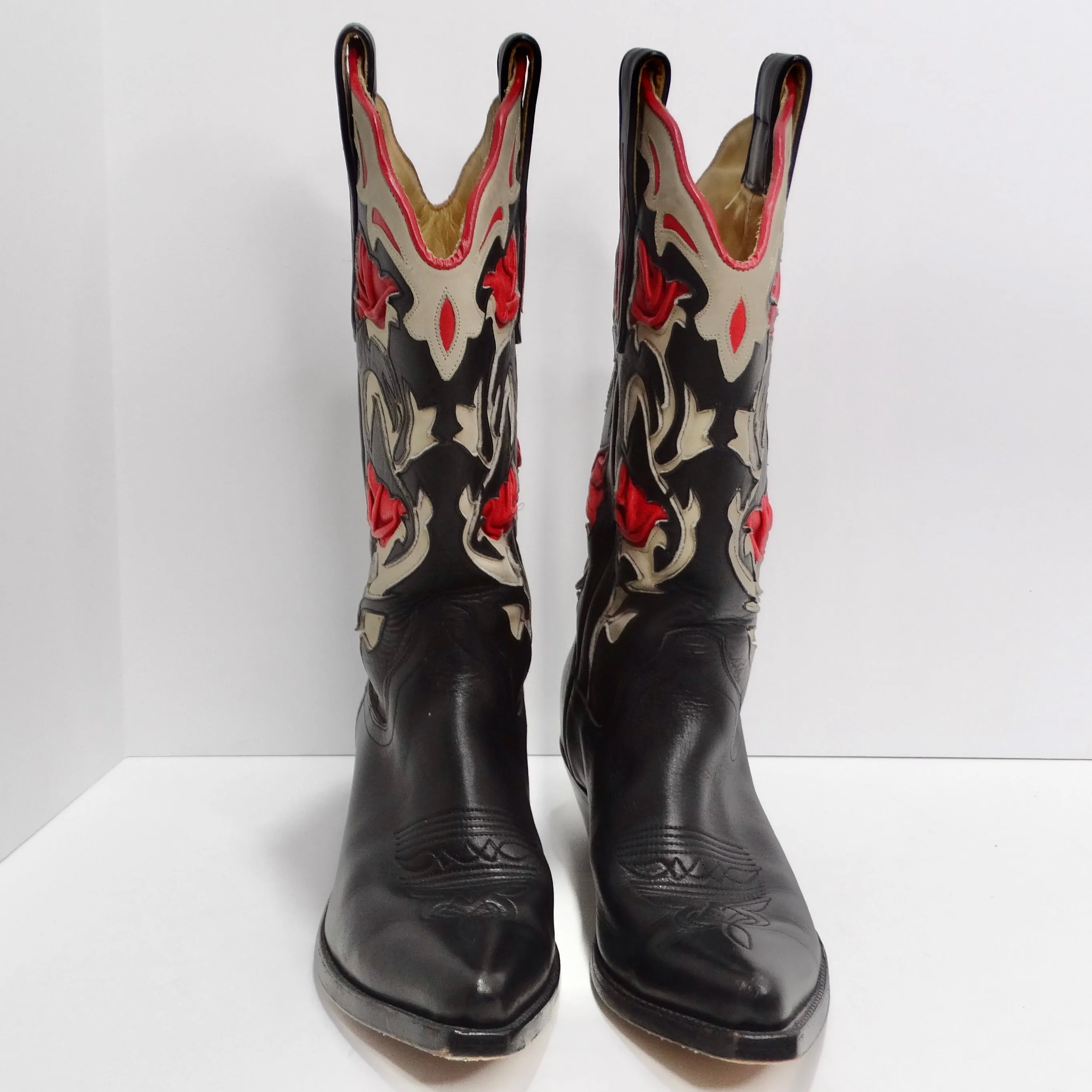 Tony Mora Black and Red Leather Cowboy Boots