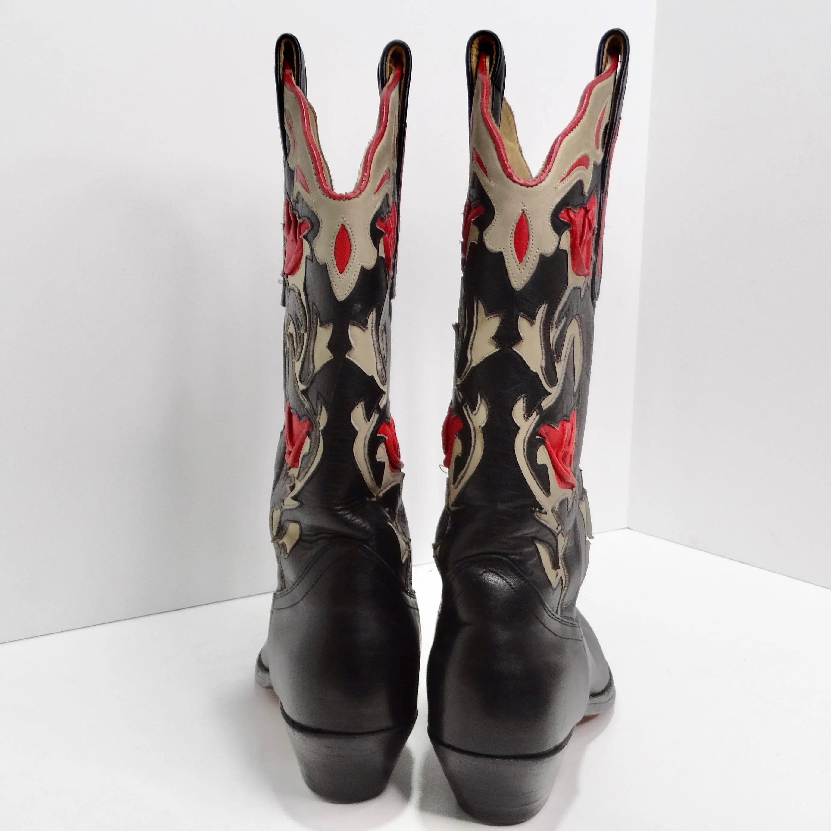 Tony Mora Black and Red Leather Cowboy Boots