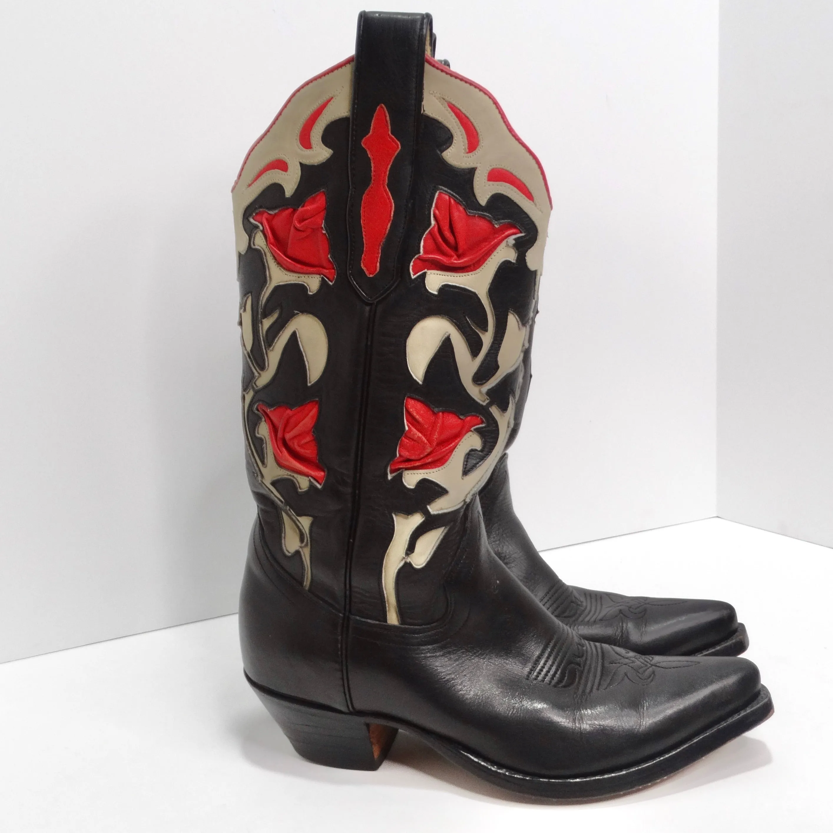 Tony Mora Black and Red Leather Cowboy Boots