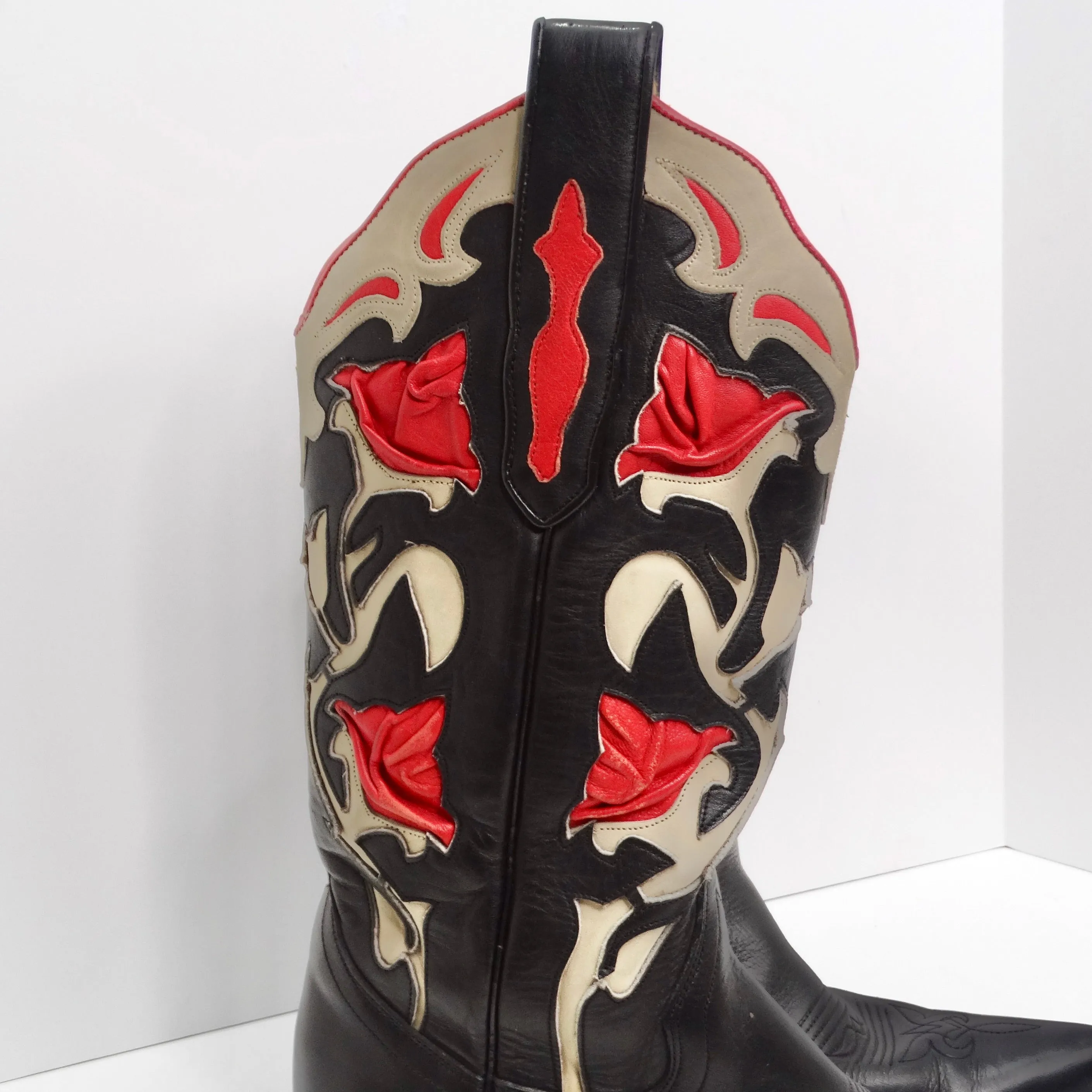 Tony Mora Black and Red Leather Cowboy Boots