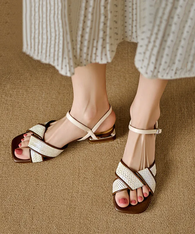 Unique Beige Splicing Buckle Strap Chunky Sandals JJ066