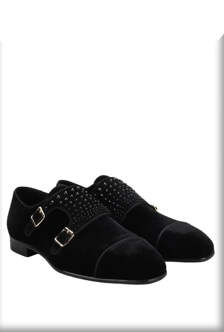 Velvet Monk-Strap Men Loafers With Crystals - Men Shoes