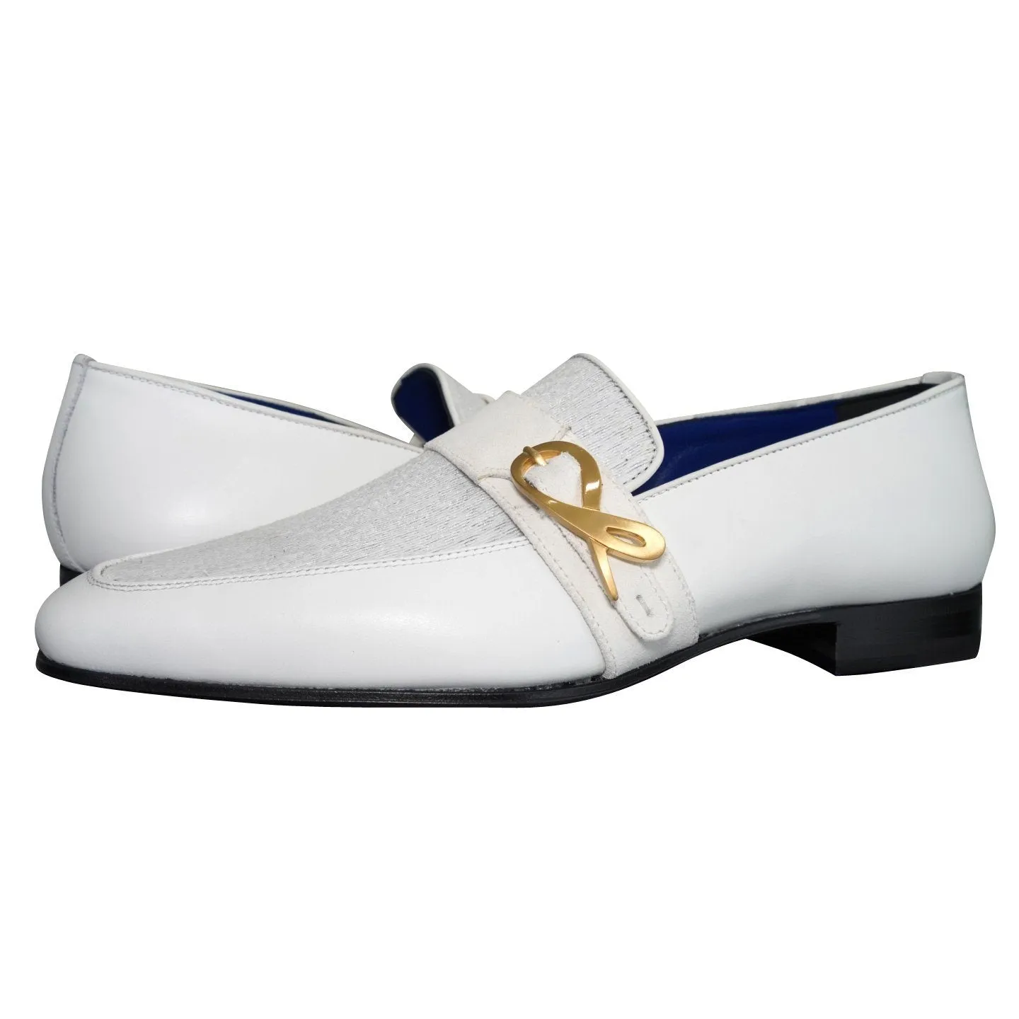 White Diamante Leather Monk Loafers