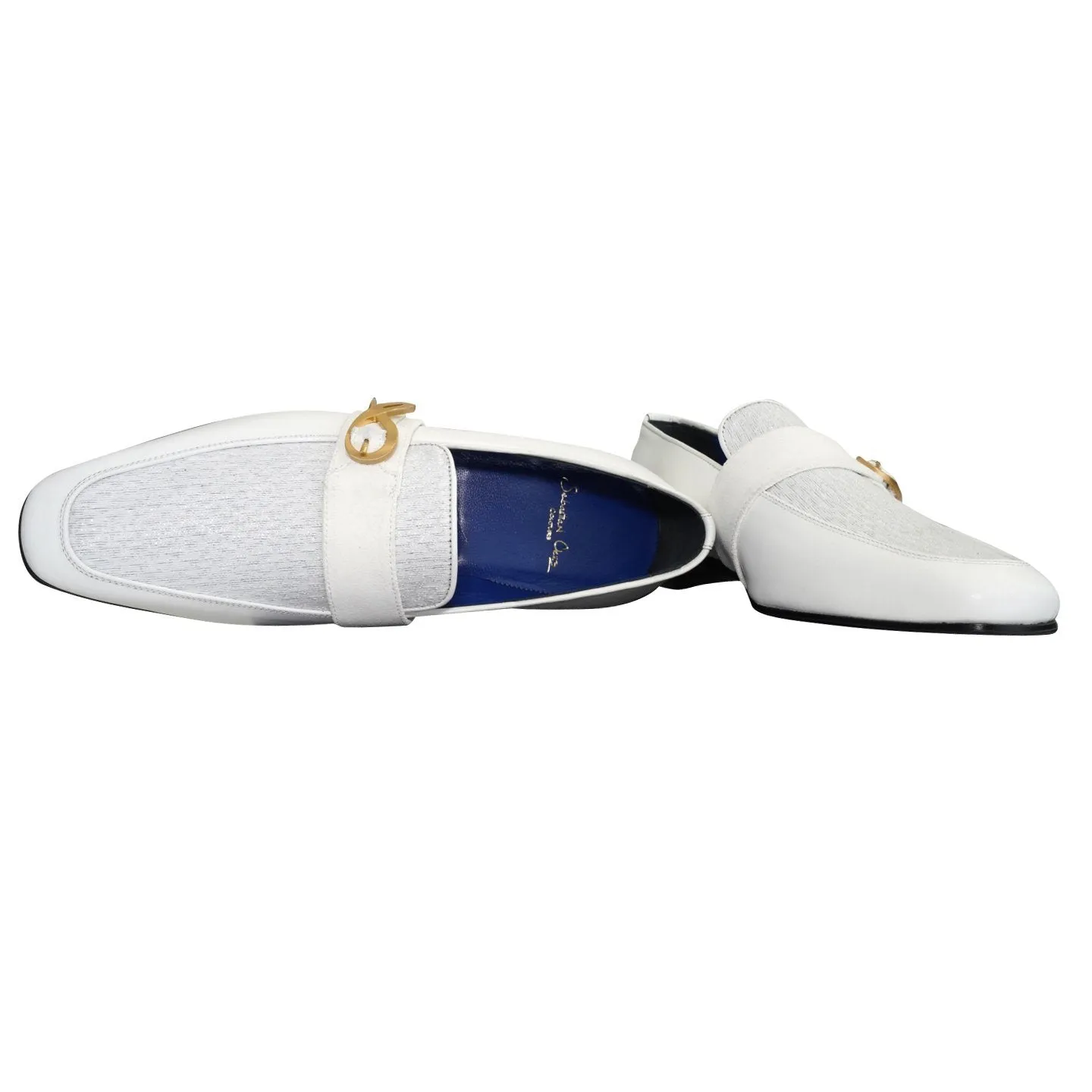 White Diamante Leather Monk Loafers