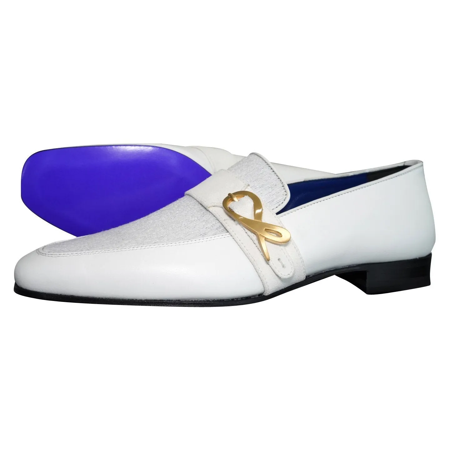 White Diamante Leather Monk Loafers