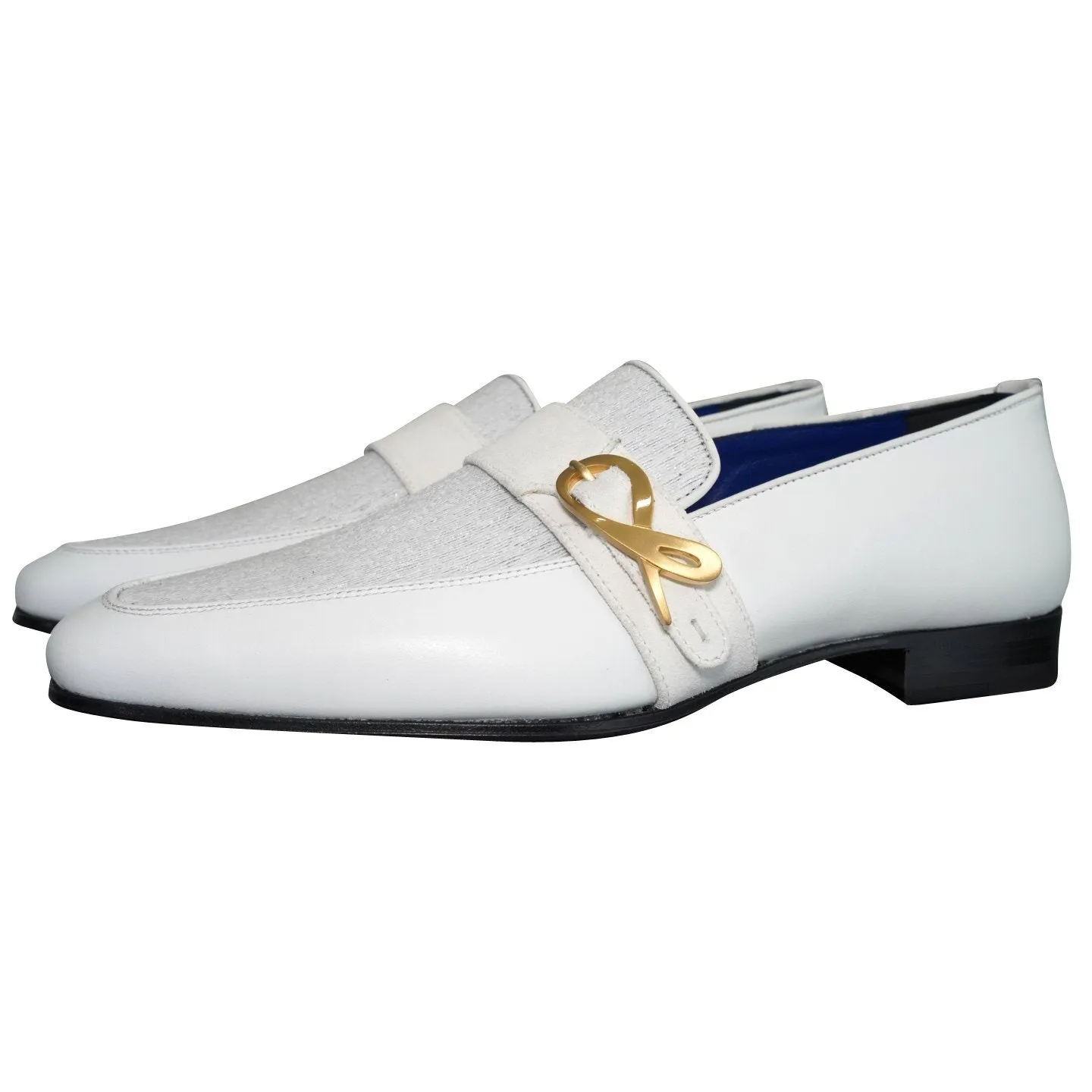 White Diamante Leather Monk Loafers