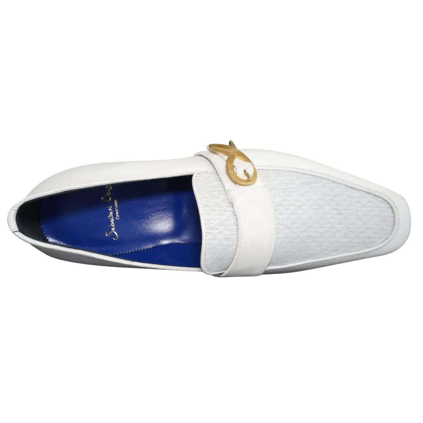 White Diamante Leather Monk Loafers