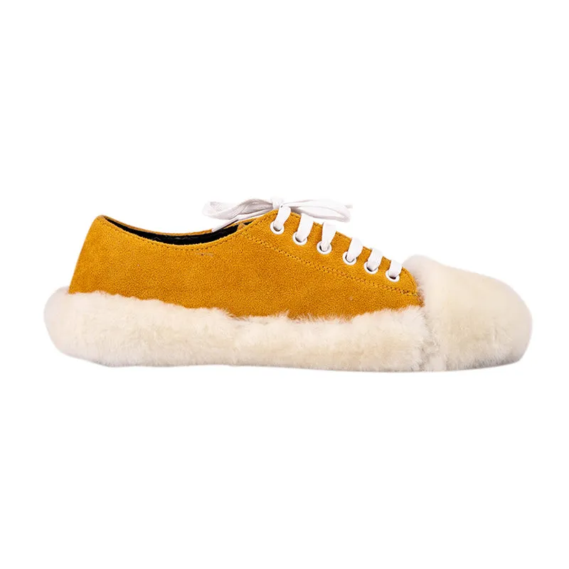 Women's Autumn Suede Flat Shoes With Fur Inserts