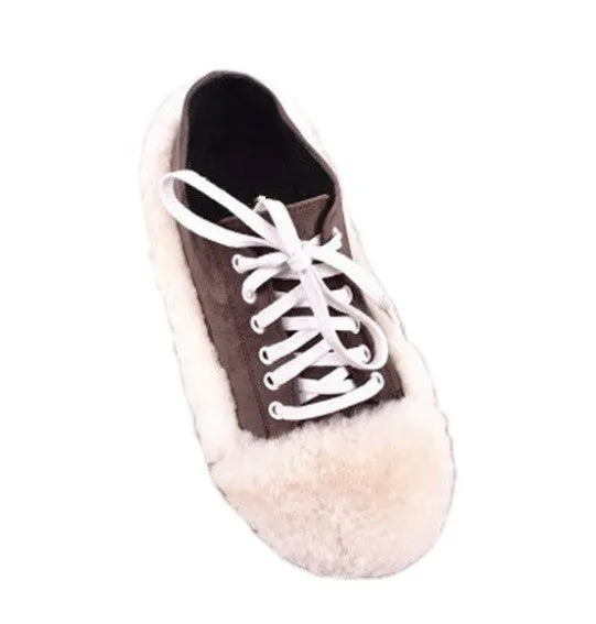 Women's Autumn Suede Flat Shoes With Fur Inserts