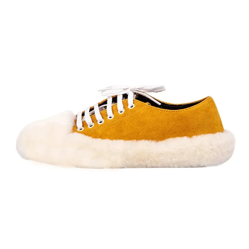 Women's Autumn Suede Flat Shoes With Fur Inserts