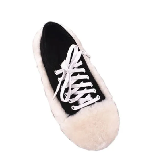 Women's Autumn Suede Flat Shoes With Fur Inserts