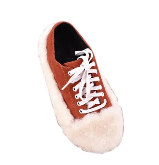 Women's Autumn Suede Flat Shoes With Fur Inserts