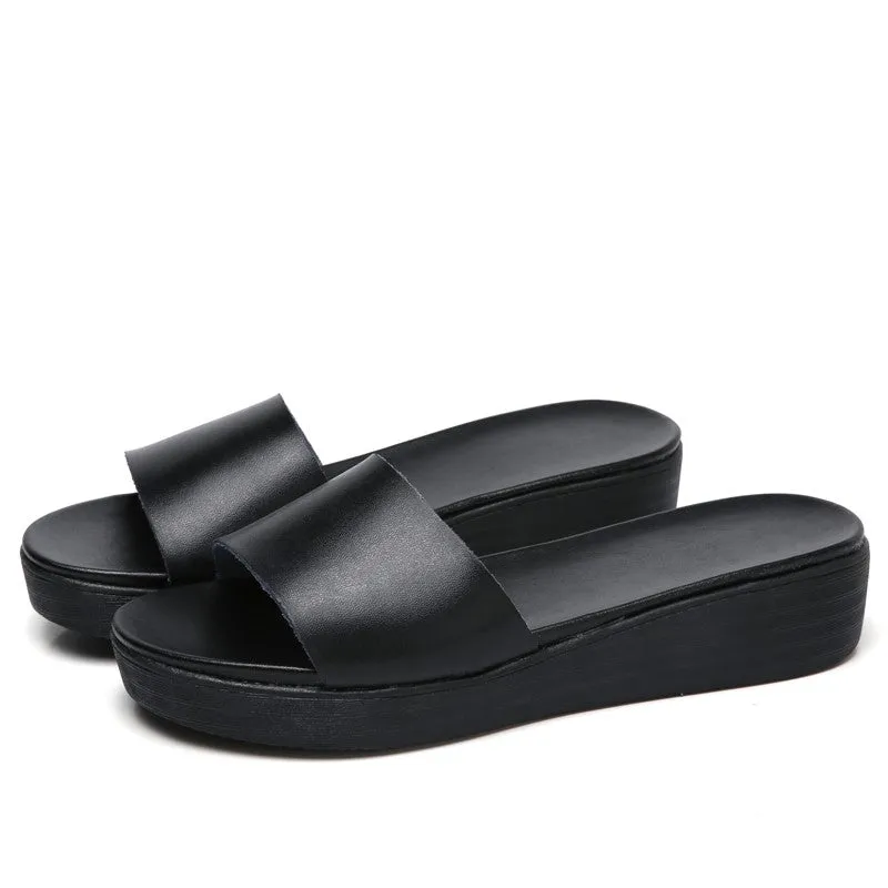 Women's leather pretty street slip-on flat sandals