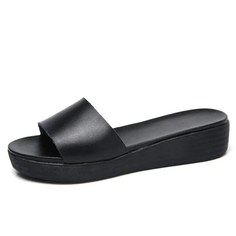 Women's leather pretty street slip-on flat sandals