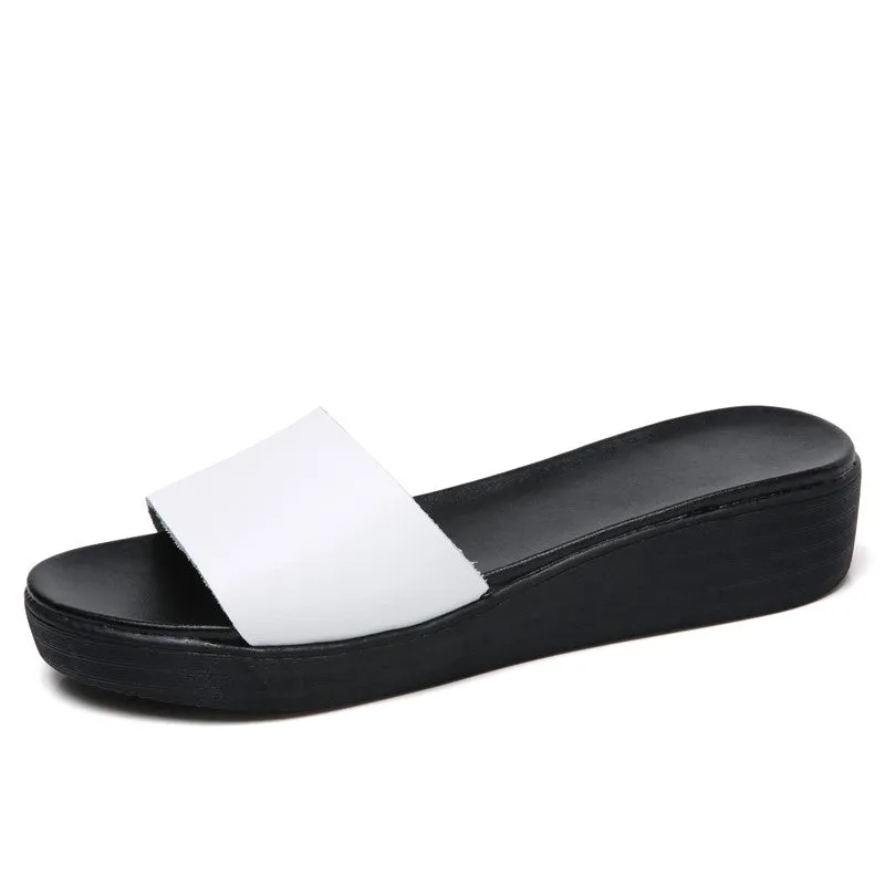 Women's leather pretty street slip-on flat sandals