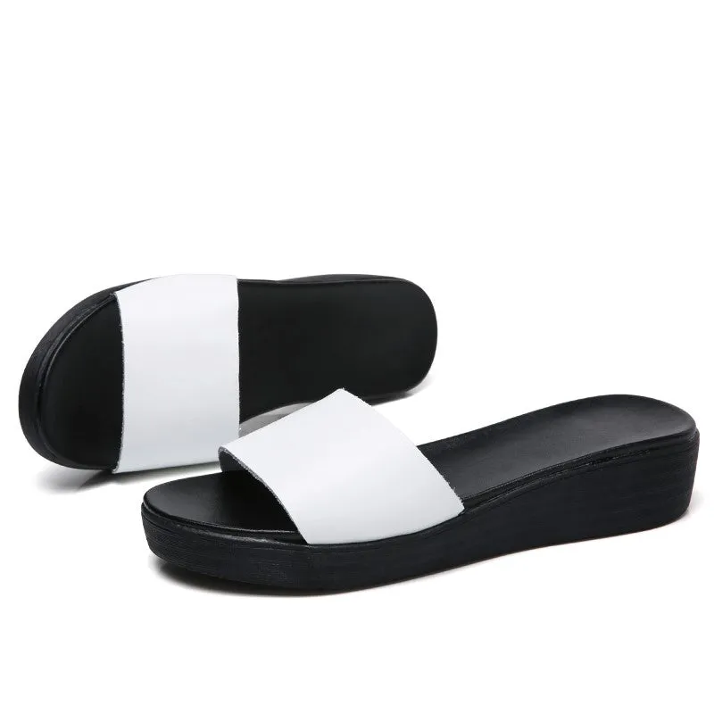 Women's leather pretty street slip-on flat sandals