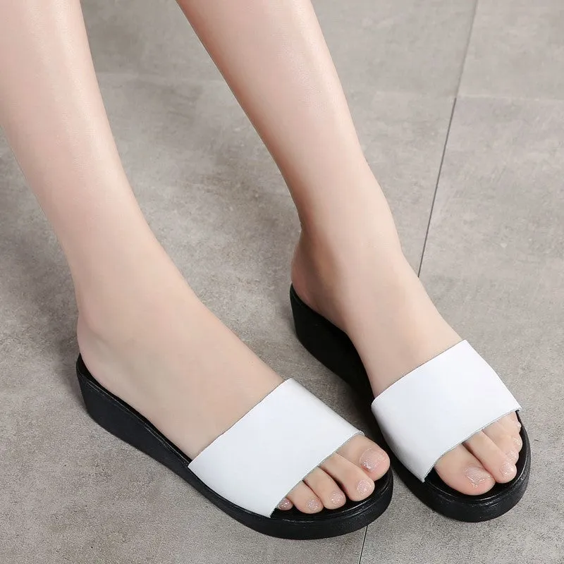 Women's leather pretty street slip-on flat sandals