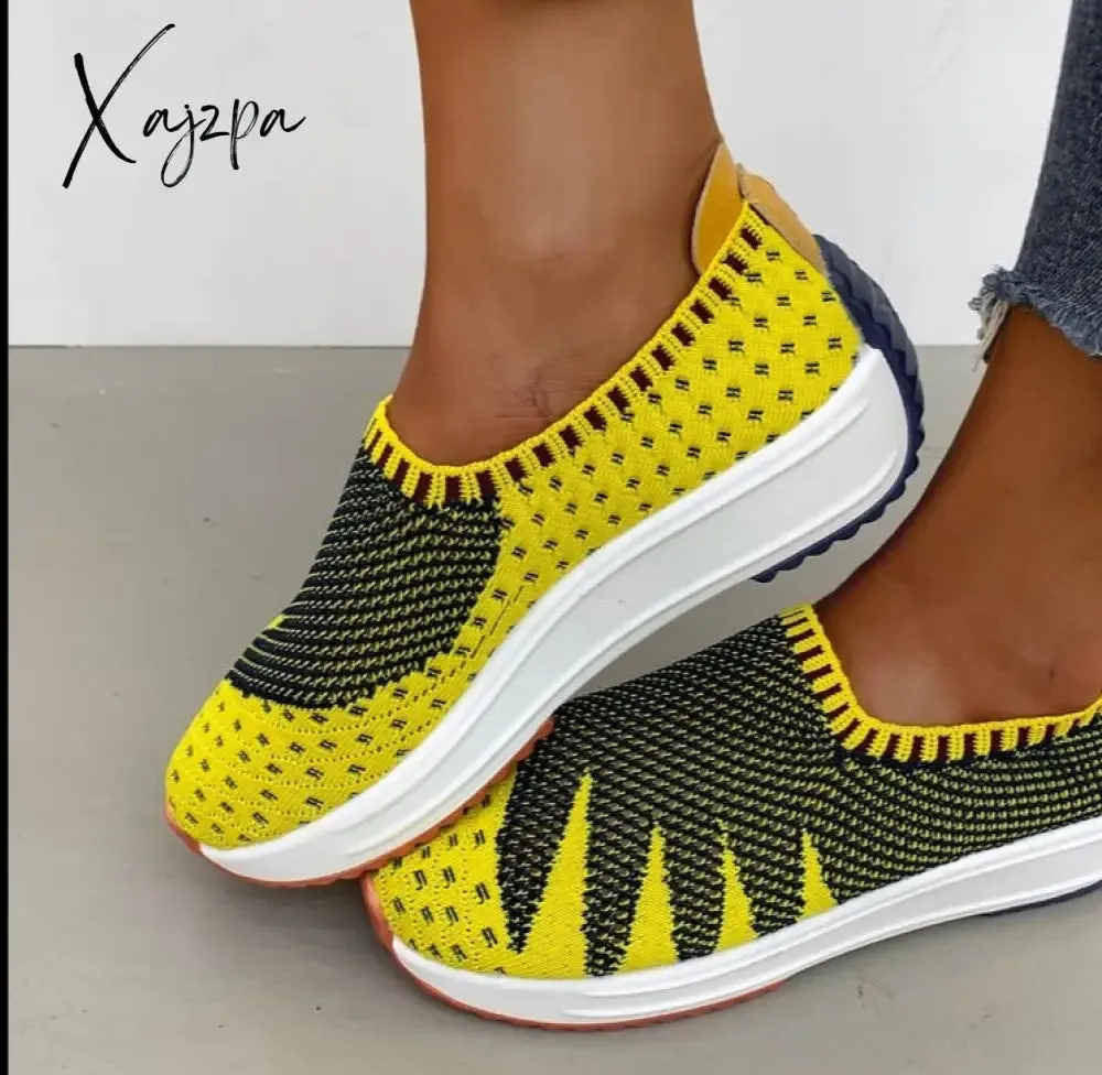 Xajzpa Fashion Women Flats Slip on Mesh Shoes Woman Light Sneakers Spring Autumn Loafers Femme Basket Flats Shoes