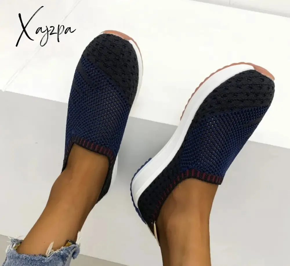 Xajzpa Fashion Women Flats Slip on Mesh Shoes Woman Light Sneakers Spring Autumn Loafers Femme Basket Flats Shoes